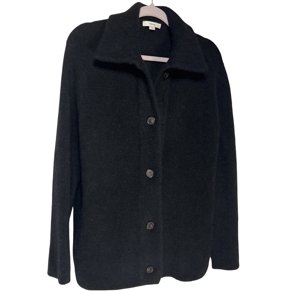 Vince Wool Alpaca Blend Collared Cardigan Coat Jacket Black Medium Retail: $495